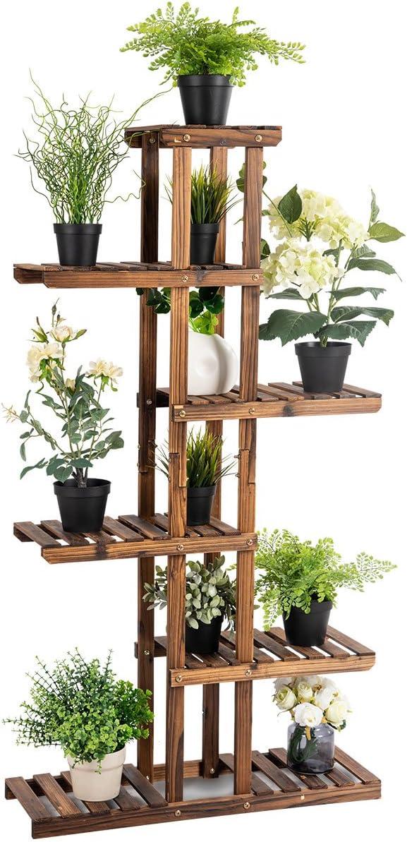 Étagère à fleurs en bois COSTWAY 6 niveaux pour balcon (140,5 x 25 x 75 cm)