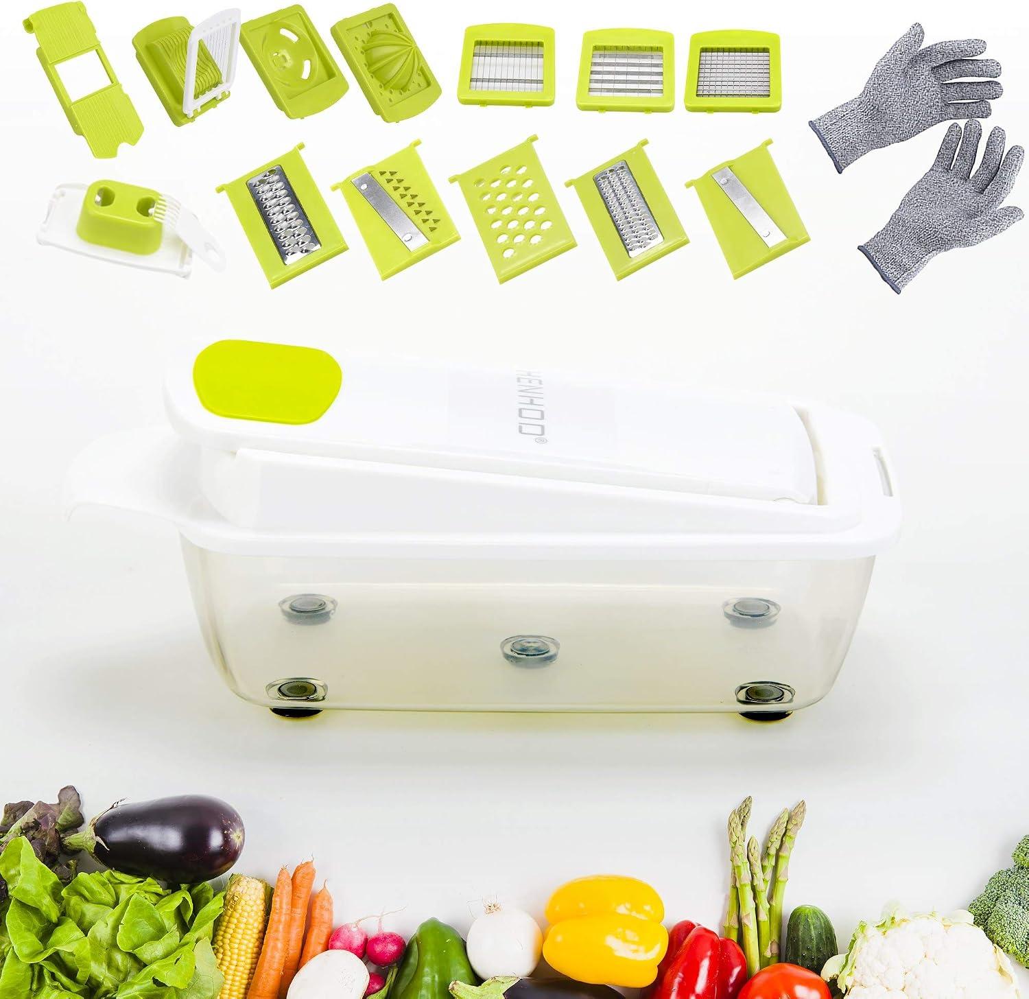HENHOD Mandoline de cuisine multifonction 12 pièces (avec gant anti-coupure)