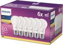 Lot de 6 ampoules LED Philips E27 8W blanc chaud (équivalent 60W)