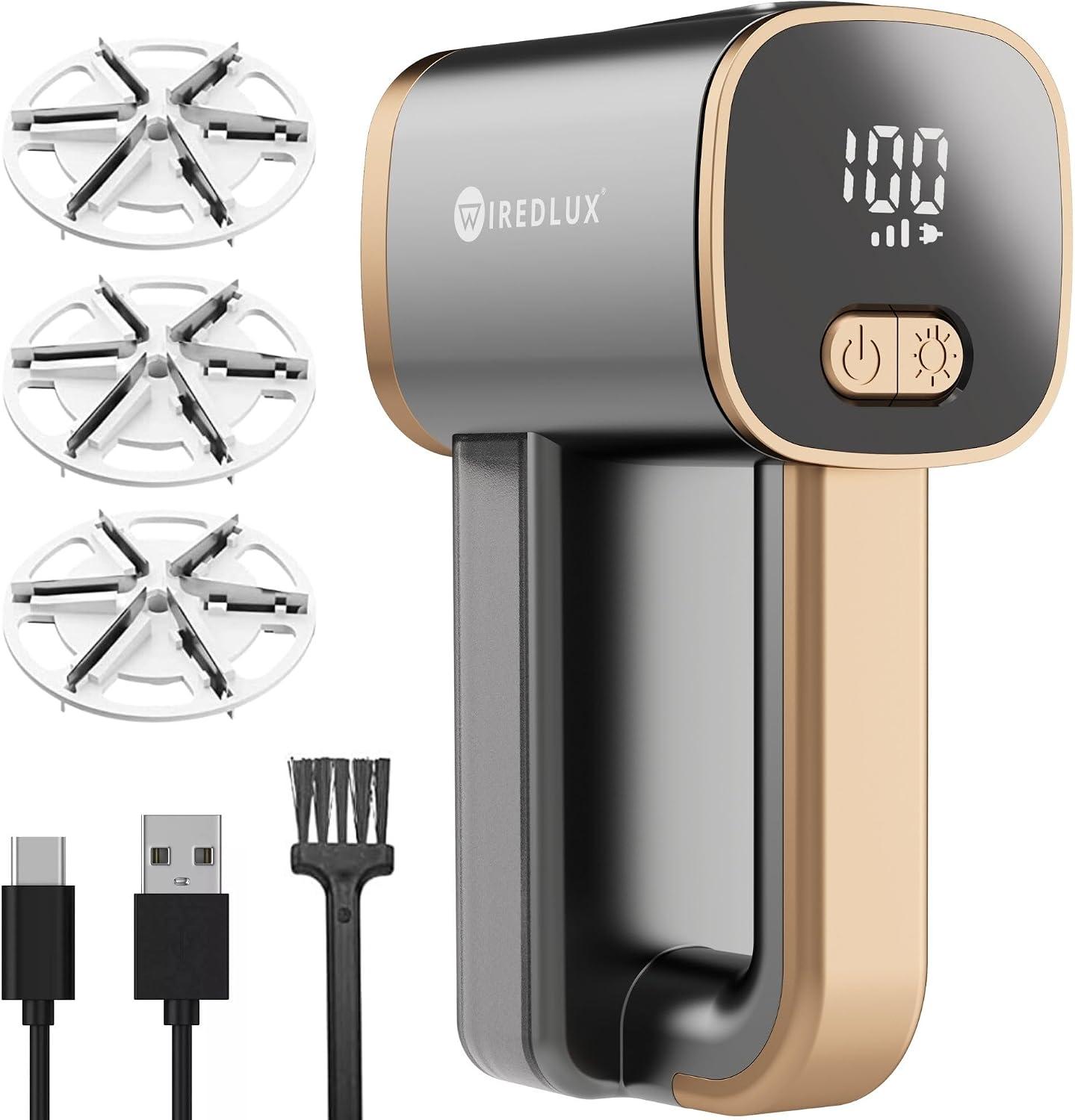 WiredLux Rasoir anti-bouloche électrique rechargeable USB, 3 vitesses + lumière LED