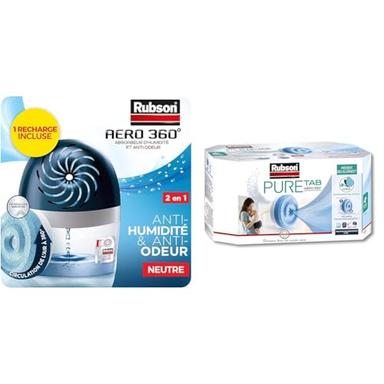 Rubson AERO 360° absorbeur d'humidité 20 m² + 4 recharges Pure Tab 450 g