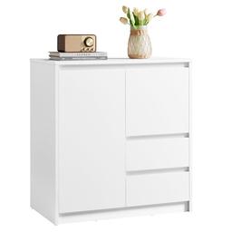 VASAGLE Kailyn, petit buffet blanc 70 cm avec 2 tiroirs sans poignées