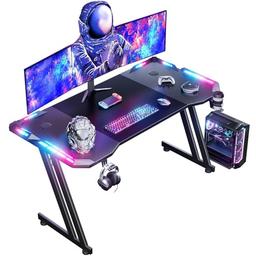 HLONONE 120 x 60 cm, bureau gaming compact, plateau fibre de carbone, LED RGB