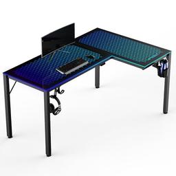 EUREKA Ergonomic L60, bureau d'angle en L verre trempé, LED RGB Music Sync