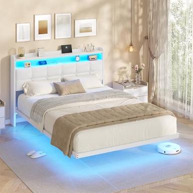 AOGLLATI Cadre de lit flottant 140x190 tête capitonnée, LED et USB