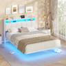 AOGLLATI Cadre de lit flottant 140x190 tête capitonnée, LED et USB