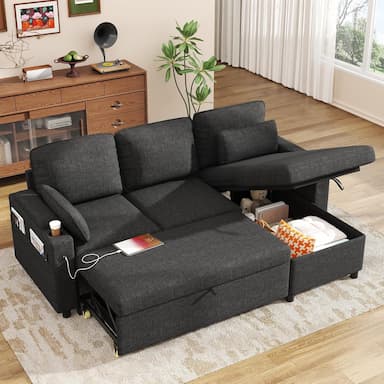 DURASPACE Canapé d'angle convertible 3 places réversible (avec coffres, USB)