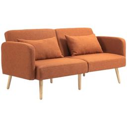 HOMCOM canapé convertible 3 places clic-clac en tissu effet lin marron