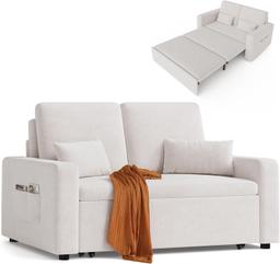 Xbro - Canapé-lit extensible 2 places, couchage 147 x 196 cm, velours beige