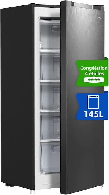 CHiQ Congélateur armoire 145 L (noir, métal brossé)
