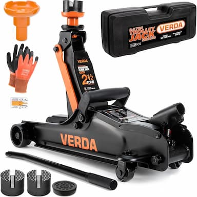 Verda Cric rouleur 2,5 T profil bas (coffret + 3 patins + gants)