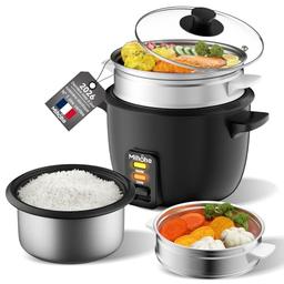 Mihoho cuiseur à riz 1 L avec cuiseur vapeur et couvercle en verre