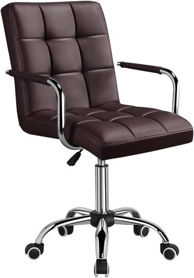 Yaheetech Chaise de Bureau Réglable avec Accoudoirs Amovibles Brun