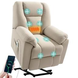 HOMCOM fauteuil releveur électrique massant et chauffant velours beige
