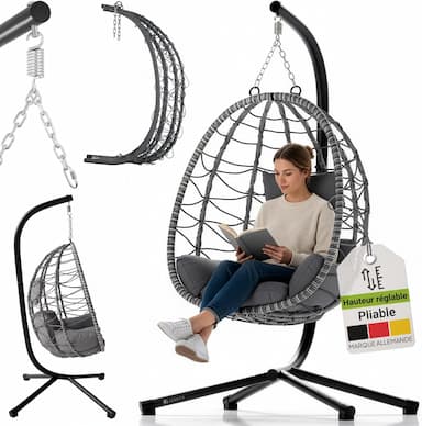 Juskys Aria (rotin synthétique, 130 kg, réglable et pliable)