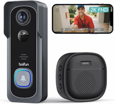 BOIFUN Sonnette vidéo sans fil 2K, angle 166°
