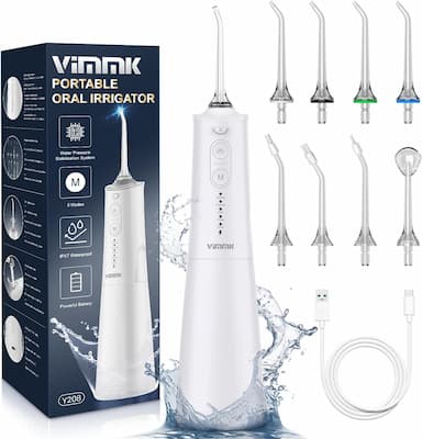 VIMMK Hydropulseur (5 modes, 8 embouts, IPX7, réservoir 300 ml)