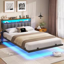 AOGLLATI Lit flottant 140x190 cm avec éclairage LED et ports USB