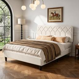VECELO Lit double rembourré 140x190 cm en velours, lattes en bois