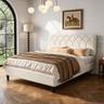 VECELO Lit double rembourré 140x190 cm en velours, lattes en bois
