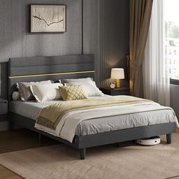VASAGLE Lit double 160x200 tête de lit rembourrée ajustable