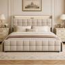 DULRLLY Lit 160 x 200 cm avec 4 Tiroirs, USB et Tête de Lit LED, Beige