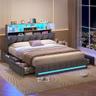 KIMENICH Lit 160 x 200 avec LED, Multiprise et 4 Tiroirs, Gris