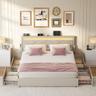 VASAGLE Lit Double 140 x 190 cm avec LED, 4 Tiroirs et Multiprise
