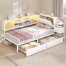 mojiasion Lit 90 x 190 avec 2 Tiroirs, Table de Nuit et LED, Blanc