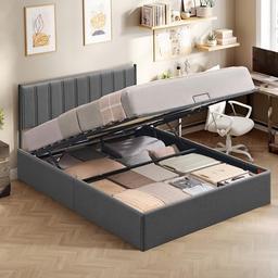 VASAGLE lit coffre 160x200 sommier relevable avec tête de lit