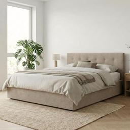 Terre de Nuit lit coffre 140x190 velours côtelé taupe