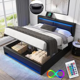 Sapgaks Lit Coffre 140x190 avec Sommier à Lattes, LED et USB