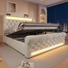 Merax Lit Double 140x190 cm Coffre Hydraulique Capitonné Velours avec LED