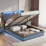 HOMCOM Lit Coffre 140x190 cm avec Éclairage LED, Station de Charge et USB