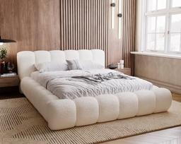 Emporius Cloud Lit Coffre 160x200 tissu bouclé crème, MDF bois