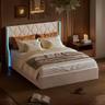 LIVLUX Lit Coffre 160x200 velours beige avec LED télécommande
