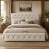 DULRLLY Lit coffre 160x200 velours beige, tête de lit réglable