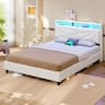 KIMENICH Lit 140 x 190 avec sommier (LED, PU blanc capitonné)