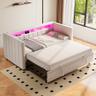Sapgaks canapé-lit gigogne 90x190 en velours beige, LED et USB-C
