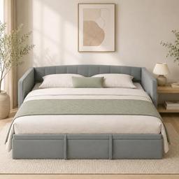 HOMCOM lit gigogne relevable 90/180x190 canapé convertible gris clair