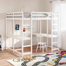 DYRJDJWIDHW Lit Mezzanine 160x200 cm pin massif avec bureau