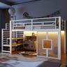 KOMHTOM Lit Mezzanine 140x200 cm combiné bureau, armoire et LED