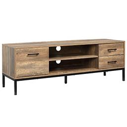 HOMCOM meuble TV 132 cm (placard, 2 niches, 2 passe-câbles, chêne/noir)
