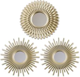 BONNYCO Miroir Mural Rond Soleil Doré, Lot de 3 Pièces