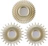 BONNYCO Miroir Mural Rond Soleil Doré, Lot de 3 Pièces