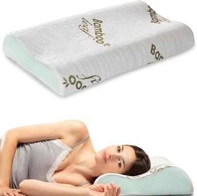 Flowen Oreiller cervical mémoire de forme double vague (housse bambou)