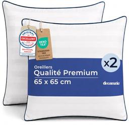 Dreamzie Oreiller 65x65 Lot de 2 Blanc Moelleux Qualité Hôtel