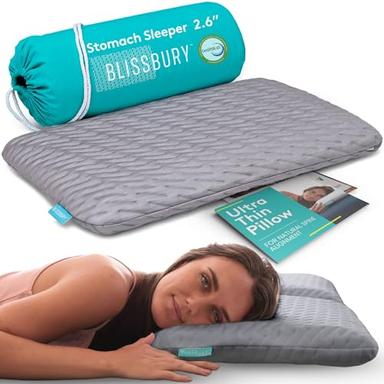 BLISSBURY Oreiller Fin Ventre (mousse mémoire, 6,6 cm, housse bambou)