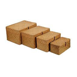 YANGQIHOME Lot de 4 paniers en herbes de mer avec couvercle