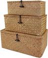 IHONYI Lot de 3 paniers en jonc de mer avec couvercle